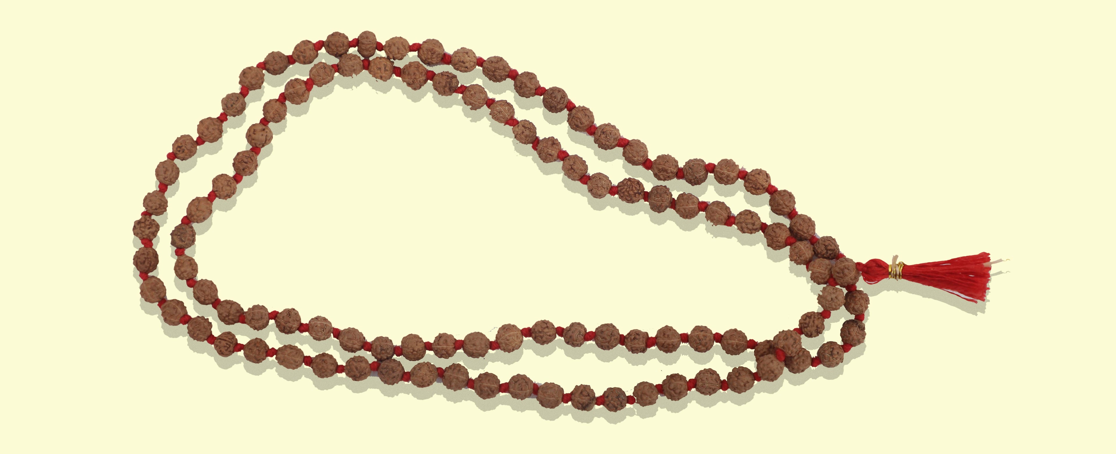 5 Mukhi Rudraksha Mala with Red Thread Tassel
