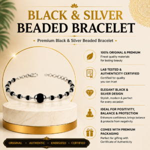 Black & Silver Beaded Bracelet – Adjustable Unisex Fashion Bracelet