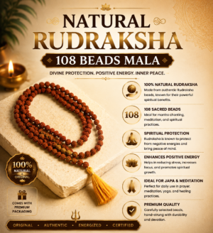 Natural Rudraksha108 bead mala Natural 5 Mukhi Rudraksha Japa Mala – 108 Beads with Tassel for Meditation & Prayer