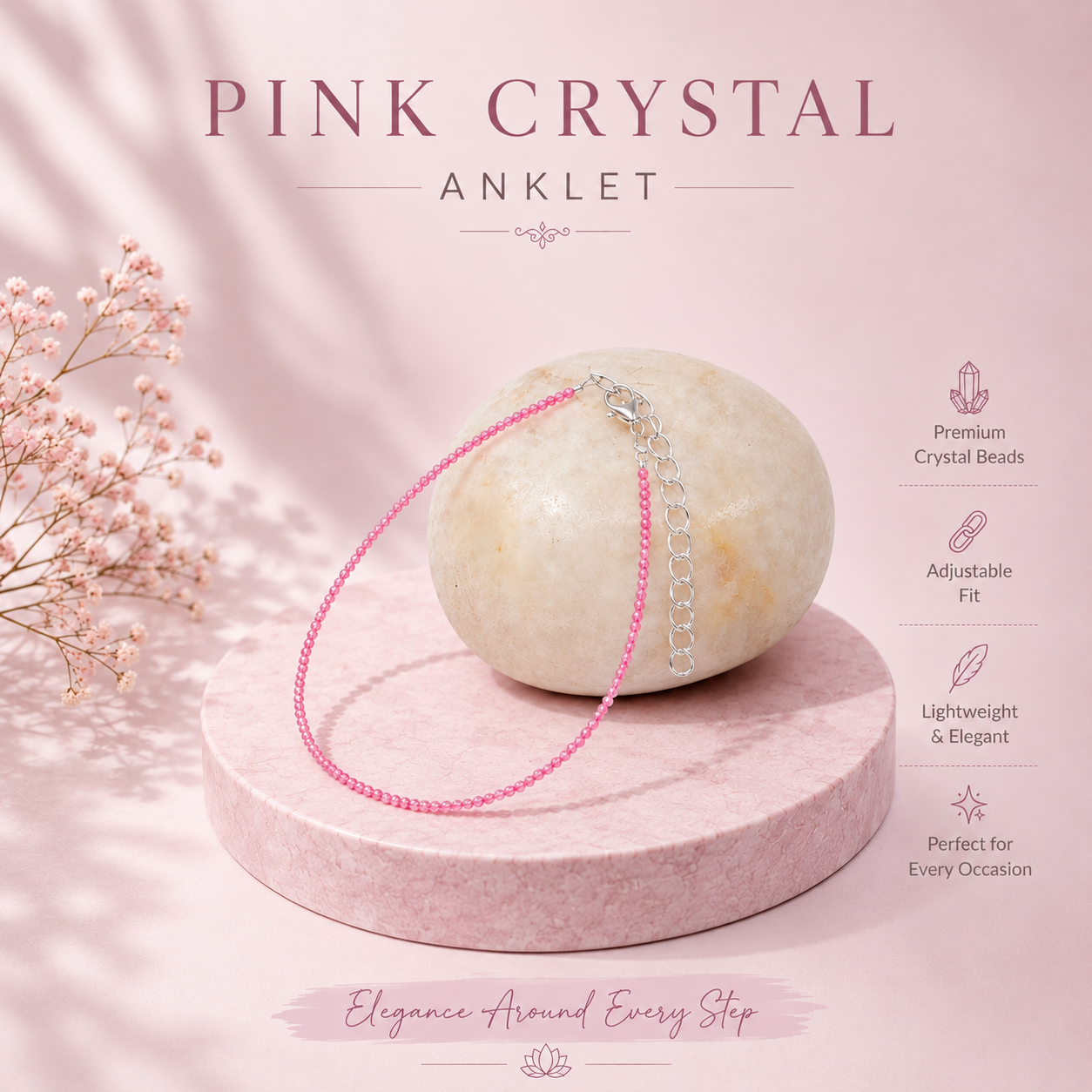 Pink Crystal Anklet