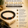 Matte Black Onyx & Rudraksha Beaded Bracelet – Stretch Spiritual Bracelet for Men & Women 2
