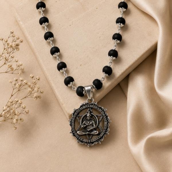 Black Bead Lord Hanuman Protection Pendant
