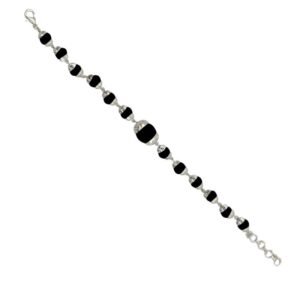Black & Silver Beaded Bracelet – Adjustable Unisex Fashion Bracelet