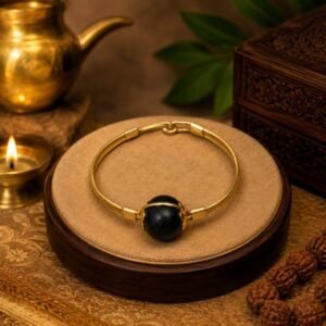 Gold-Plated Black Bead Protection Bracelet – Adjustable Spiritual Bangle