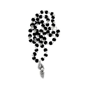 Lord Shankh (Sacred Conch) Black Bead Spiritual Mala with Oxidized Silver Pendant