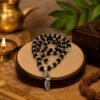 Lord Shankh (Sacred Conch) Black Bead Spiritual Mala with Oxidized Silver Pendant