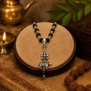 Mahadev Trishul Damru Nandi Pendant with Black Bead Chain
