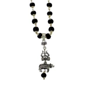 Mahadev Trishul Damru Nandi Pendant with Black Bead Chain copy Mahadev Trishul Damru Nandi Pendant with Black Bead Chain