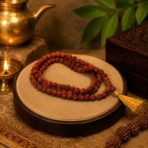 Natural 5 Mukhi Rudraksha Japa Mala – 108 Beads with Tassel for Meditation & Prayer