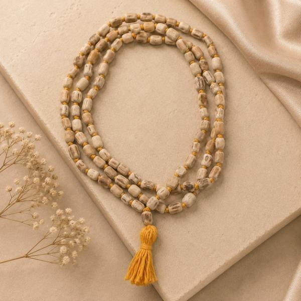 Natural Lotus Seed (Kamal Gatta) Prayer Mala – 108 Beads with Tassel
