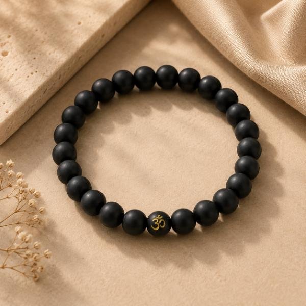 Om Black Agate Bracelet