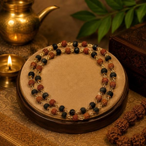 Rudraksha & Black Bead Protection Mala