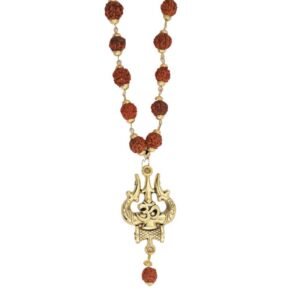 Rudraksha Om Trishul Pendant Mala – Gold-Plated Spiritual Necklace